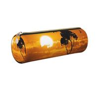 NBHDZENGW Trousse cylindrique de grande capacité en cuir imprimé avec fermeture éclair lisse Motif herbe africaine coucher de soleil, doré, One Size, Trousse à crayons