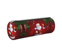 NBHDZENGW Trousse cylindrique de grande capacité en cuir imprimé avec fermeture éclair lisse, motif Père Noël, pochette ronde, Argenté., One Size, Trousse à crayons