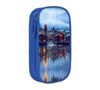 NBHDZENGW Trousse d'hiver à double couche de grande capacité, organiseur en polyester durable imprimé personnalisé pour l'école, le bureau, les voyages, fournitures artistiques et maquillage, bleu