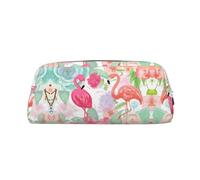 NBHDZENGW Trousse en cuir avec deux flamants roses rouges avec fermeture éclair lisse, élégante et durable pour l'école, le bureau, les voyages - Porte-papeterie imprimé complet, Argenté., Taille