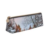 NBHDZENGW Wandering in the Winter Trousse à crayons légère en cuir triangulaire avec fermeture éclair lisse, élégante et durable pour l'école, le bureau, les voyages - Porte-papeterie léger avec
