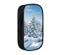 NBHDZENGW Winter Trees Trousse à crayons double couche de grande capacité avec imprimé personnalisé en polyester durable pour l'école, le bureau, les voyages, les fournitures artistiques et le