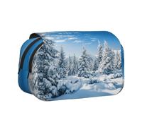 NBHDZENGW Winter Trees Trousse à crayons double couche en tissu polyester de qualité supérieure Motif imprimé floral Idéal pour l'école, les voyages