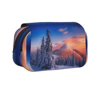 NBHDZENGW Winter Wonderlands Trousse à crayons double couche en tissu polyester de qualité supérieure Motif imprimé Idéal pour l'école, les voyages