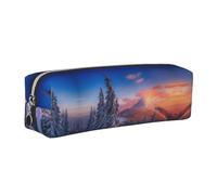 NBHDZENGW Winter Wonderlands Trousse à crayons en cuir avec fermeture éclair lisse, élégante et durable pour l'école, le bureau, les voyages - Porte-papeterie léger avec impression complète, Argenté