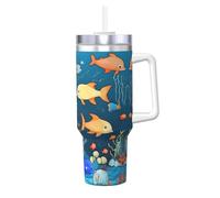 NBMghn Blue Underwater World of Fish Print Ice Bully 1200 ml avec paille à poignée - Gobelet isotherme en acier inoxydable pour salle de sport, café, bureau, voiture