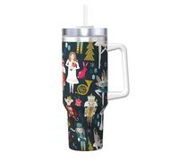 NBMghn Casse-noisette de ballet pour femme - Imprimé danse de Noël - 1180 ml - Avec poignée et paille - Isolation sous vide - Gobelet en acier inoxydable pour salle de sport, café, bureau, voiture