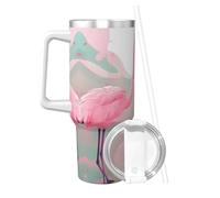 NBMghn Love Flamingo Print Ice Bully de 1200 ml avec paille à poignée - Gobelet isotherme en acier inoxydable pour salle de sport, café, bureau, voiture