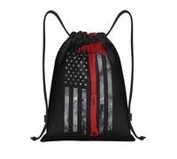 NBMghn Sacs légers à cordon de serrage - Sac à dos de gym avec hache de pompier rouge imprimé drapeau rouge avec sangles réglables - Parfait pour le sport, le yoga, les voyages, Noir , M
