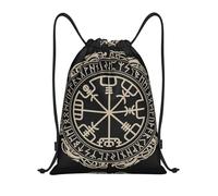 NBMghn Sacs légers avec cordon de serrage - Gym Magical Design Norse Runes boussole Sac à dos avec sangles réglables - Parfait pour le sport, le yoga, les voyages, Noir , S
