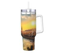 NBMghn Sunset in Barcelona Ice Bully 1200 ml avec paille à poignée - Gobelet isotherme en acier inoxydable pour salle de sport, café, bureau, voiture
