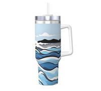 NBMghn Waves Lapping at The Rocks Print Ice Bully de 1200 ml avec paille à poignée - Gobelet isotherme en acier inoxydable pour salle de sport, café, bureau, voiture