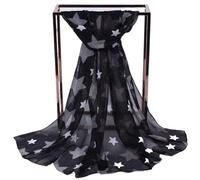 NBNX Écharpe légère en mousseline de soie pour femme - Longue écharpe tendance et douce avec imprimé étoiles à cinq pointes pour soirée, Noir , 50*160cm