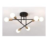 NBPLUS Lustre rétro en métal Nordique, plafonnier Industriel Semi-encastré, pour Salon, Chambre, Salle à Manger, Cuisine, Prise de Restaurant E27,Black Gold,6 Lights