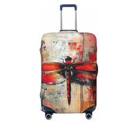 NBRIEU Housse de valise élastique avec imprimé abstrait de libellules rouges - Tendance - Lavable - Convient pour les bagages de 45,7 à 81,3 cm, Noir , L
