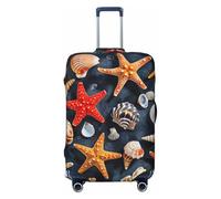 NBRIEU Housse de valise élastique avec motif étoiles de mer et coquillages - Lavable - Convient aux bagages de 45,7 à 32,4 cm, Noir , Large