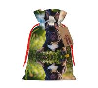 NBRIEU Joli sac cadeau imprimé chien carlin noir avec cordon de serrage, sac cadeau réutilisable pour fête, mariage