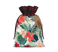 NBRIEU Sac cadeau réutilisable avec feuilles de végétation et fleurs d'hibiscus pour fête de Noël mariage