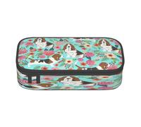 NBRIEU Trousse à crayons avec imprimé floral mignon Basset Hound - Grande capacité - Plusieurs compartiments - Noir - Taille unique, Noir , Taille unique, impression