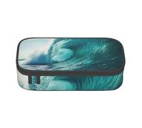 NBRIEU Trousse à crayons de grande capacité, multi-compartiments, motif vagues et vagues vert océan