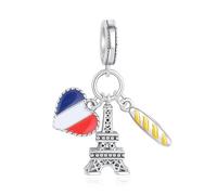 Nbsameng Bracelet pendentif Tour Eiffel French, compatible avec les bracelets et colliers Pandora, un cadeau festif pour les femmes, les filles et les amateurs de baguettes françaises.