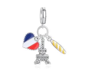 Nbsameng Bracelet pendentif Tour Eiffel French, compatible avec les bracelets et colliers Pandora, un cadeau festif pour les femmes, les filles et les amateurs de baguettes françaises.
