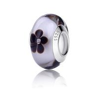 Nbsameng Breloque en Verre de Murano, Charms pour Bracelets et Chaînes pour Femme, Charm en Argent à 925, Breloques Compatibles Pandora, Gnoce et Trollbeads,Fleurs noires