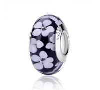 Nbsameng Breloque en Verre de Murano, Charms pour Bracelets et Chaînes pour Femme, Charm en Argent à 925, Breloques Compatibles Pandora, Gnoce et Trollbeads,Fleurs blanches