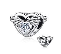 Nbsameng Charme cœur de Argent Sterling 925 Femmes Perles Charm avec 5A Zirconium cubique Compatible avec bracelets Pandora et colliers européens (Blanc)