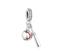 Nbsameng Pendentif baseball, argent sterling avec zircone cubique 5A, motif baseball et balle, compatible avec les bracelets Pandora et européens, boîte à bijoux
