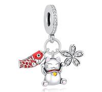 Nbsameng S925 pendentif en argent sterling pour bracelets et colliers Pandora, un cadeau de fête pour les femmes, les filles, Koinobori & Maneki-Neko & Sakura