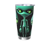 NBSKSDLK Aliens Gobelet isotherme de 591 ml en acier inoxydable avec couvercle et paille - Tasse de voyage à double paroi pour chaud/froid - Anti-déversement - Pour la maison, le bureau, la voiture