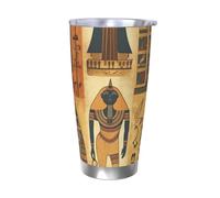 NBSKSDLK Ancient Egypt Tribe Series Gobelet isotherme de 591 ml en acier inoxydable avec couvercle et paille, tasse de voyage à double paroi pour chaud/froid, tasse thermique anti-déversement pour la