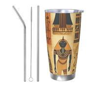 NBSKSDLK Ancient Egypt Tribe Series Gobelet isotherme de 591 ml en acier inoxydable avec couvercle et paille, tasse de voyage à double paroi pour chaud/froid, tasse thermique anti-déversement pour la
