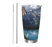 NBSKSDLK Banff National Park Gobelet isotherme de 591 ml en acier inoxydable avec couvercle et paille, tasse de voyage à double paroi pour chaud/froid, tasse thermique anti-déversement pour la maison