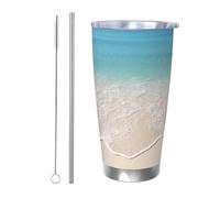 NBSKSDLK Beach Clear Sea Sand Gobelet isotherme de 591 ml en acier inoxydable avec couvercle et paille, tasse de voyage à double paroi pour chaud/froid, tasse thermique anti-déversement pour la maison