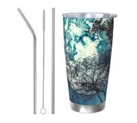 NBSKSDLK blue moon Gobelet à café isotherme de 591 ml en acier inoxydable avec couvercle et paille, tasse de voyage à double paroi pour chaud/froid, tasse thermique anti-déversement pour la maison, le