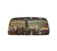 NBSKSDLK Chicago City Trousse de maquillage pour homme et femme - Petite trousse de maquillage de voyage avec fermeture éclair - Trousse de toilette esthétique, sac de rangement tendance en cuir