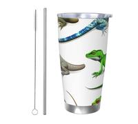 NBSKSDLK Différents types de gobelets à café en forme de lézard de 591 ml, en acier inoxydable avec couvercle et paille, tasse de voyage à double paroi pour chaud/froid, tasse thermique