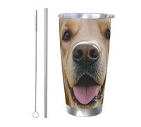 NBSKSDLK Golden Retriever Gobelet isotherme de 591 ml en acier inoxydable avec couvercle et paille, tasse de voyage à double paroi pour chaud/froid, tasse thermique anti-déversement pour la maison, le