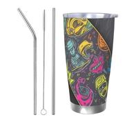 NBSKSDLK Graffiti Skateboard Gobelet isotherme de 591 ml en acier inoxydable avec couvercle et paille, tasse de voyage à double paroi pour chaud/froid, anti-déversement, pour la maison, le bureau, la