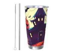 NBSKSDLK happy halloween Gobelet isotherme de 591 ml en acier inoxydable avec couvercle et paille, tasse de voyage à double paroi pour chaud/froid, tasse thermique anti-déversement pour la maison, le