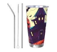 NBSKSDLK happy halloween Gobelet isotherme de 591 ml en acier inoxydable avec couvercle et paille, tasse de voyage à double paroi pour chaud/froid, tasse thermique anti-déversement pour la maison, le