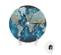 NBSKSDLK Horloge murale avec carte du monde, silencieuse, sans tic-tac | Horloge murale analogique de 25,4 cm, fonctionne à piles, horloge ronde décorative pour cuisine, bureau, salle de bain, salon