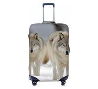 NBSKSDLK Housse de bagage de voyage avec deux loups marchant dans la neige - Housse de protection anti-rayures lavable - Housse de valise élastique approuvée par la TSA - Convient aux bagages de 45,7
