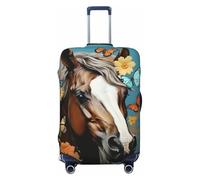 NBSKSDLK Housse de bagage de voyage, motif cheval avec fleurs et papillons, protection anti-rayures, lavable, housse de valise élastique, approuvée par la TSA pour bagages de 45,7 à 81,3 cm, Noir , L