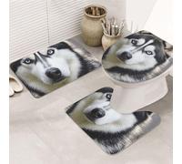 NBSKSDLK Husky Dog Lot de 3 tapis de bain antidérapants et absorbants en forme de U avec housse de toilette, tapis de bain en mousse à mémoire de forme pour décoration de salle de bain de luxe