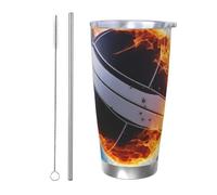 NBSKSDLK Ice and Fire Gobelet isotherme en acier inoxydable de 591 ml avec couvercle et paille - Tasse de voyage à double paroi pour chaud/froid - Anti-déversement - Pour la maison, le bureau, la