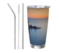 NBSKSDLK Italy Sea at Sunset Gobelet isotherme de 591 ml en acier inoxydable avec couvercle et paille, tasse de voyage à double paroi pour chaud/froid, tasse thermique anti-déversement pour la maison