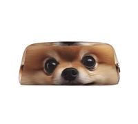 NBSKSDLK Jolie trousse de maquillage de Poméranie pour homme et femme - Petite trousse de maquillage de voyage avec fermeture éclair - Trousse de toilette esthétique, sac de rangement tendance en cuir